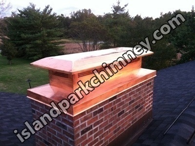Before and after chimney cap replacement in Island Park, NY